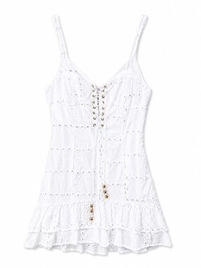Sabo Skirt White Eyelet Lace-Up Mini Dress